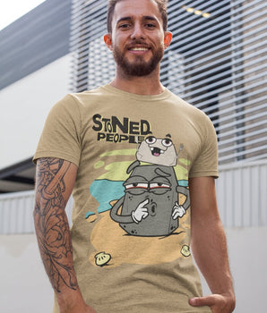 Stoned People Riding High Bella Canvas Short Sleeve Tee | Cannabis Comedy, 420 Culture, Marijuana Humor, Weed Fun, Stoner Laughs